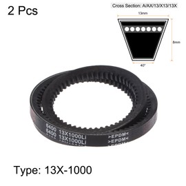 sourcing map 2pcs 13x1000 Cogged V-Belts AX Section Drive Raw Edge Belt 1000mm Inner Girth 13mm Width 8mm Thickness EPDM for Power Transmission