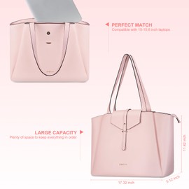 MOSISO Laptop Tote Bag for Women, 15.6 inch PU Leather Work Laptop Bag with Flap Buckle & Clutch Purse, Large Capacity Computer Shoulder Handbag for Casual Business Travel, Pink