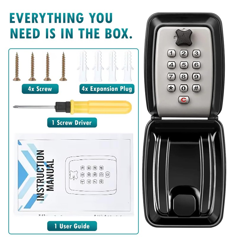 GLIOFLUX Key Safe Outdoor, Key Safe Wall Mounted with 10
