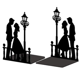 Peacoblue Metal Bookends for Shelves, Modern Decorative Heavy Duty Study Book Support Stoppers for Office, Desk, Shelf, Room 5.3"x4.3"x7.9" Cast Iron Bookends, 1 Pair (Men and Women Under Streetlight)