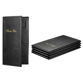 PATIKIL Restaurant Check Presenters, 5 Pcs Guest Check Card Holder with Gold Thank You Imprint, Guest Check Books for Servers,5.5" x 10", Black
