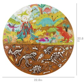 boppi Dinosaurs Round Jigsaw Puzzle with 100% Recycled Card T-rex Stegosaurus and Triceratops Fossils 150 Pieces for Children 5 6 7 8 Years 58cm Diameter