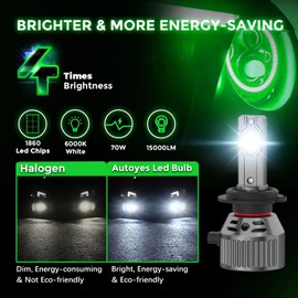 Autoyes H7 LED Headlight Bulb, 15000LM 70W 400% Brighter LED Headlights for Car Halogen Upgrade 6000K White IP68 Waterproof (Pack of 2)