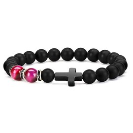Hemasa Tiger Eye Stone Bracelet Cross Natural Stone Beads Vintage Matte Bead Bracelet