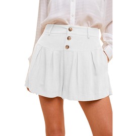 Famulily Ladies Shorts with Side Pockets‌ Loose Summer Shorts for Women UK Pleated High Waisted Hot Pants‌ White L