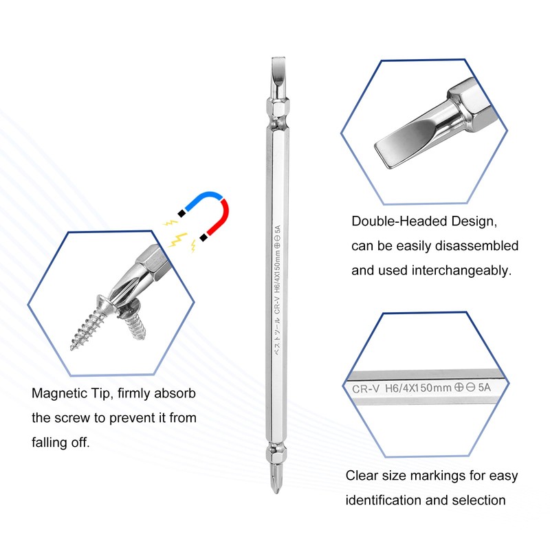 sourcing map Magnetic Double Ended Screwdriver Bit 4mm PH2/SL6 6"/150mm