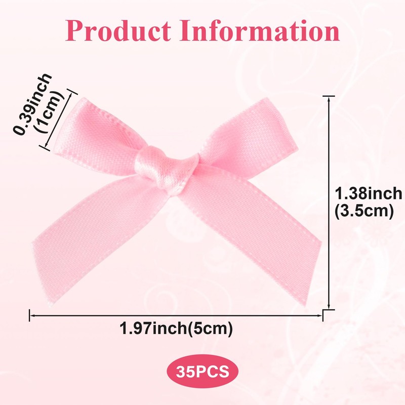 Mxxipp 35pcs Mini Pink Ribbon Bows, Small Satin Ribbon Bow,