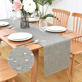 Waterproof Faux Linen Table Runner Farmhouse Grey Table Runner 90 Inches Long Rustic Washable Table Runner Dresser Scarf for Kitchen Dining Room Indoor Outdoor 13x90 Inch