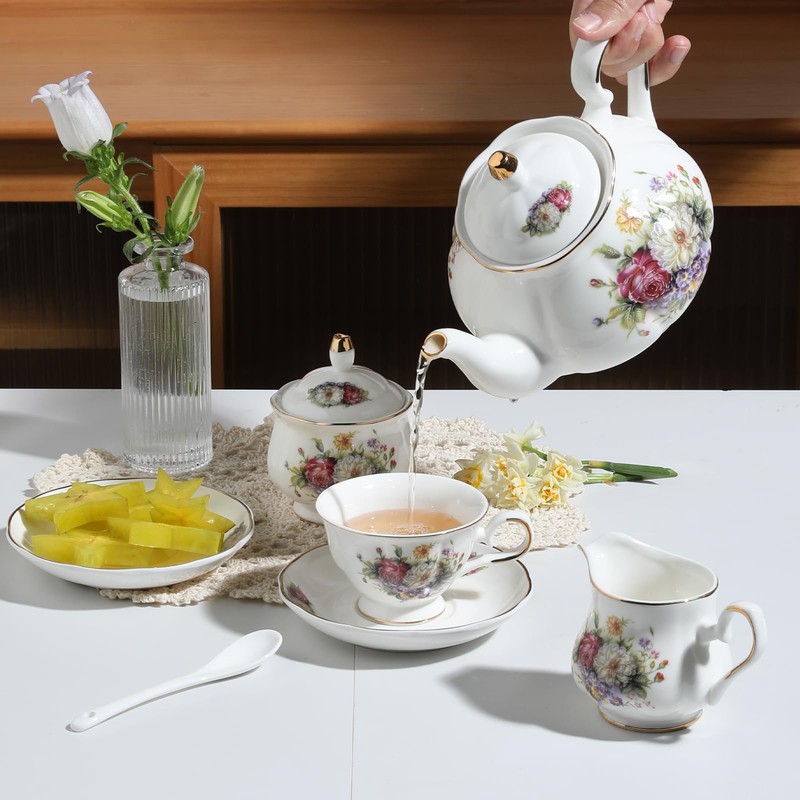 Sweejar Home Royal Ceramic Sugar and Creamer Set, 3 Piece