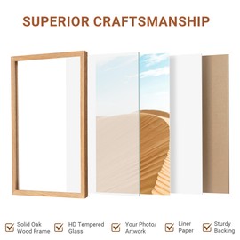 Vivelove 14x16 Picture Frame, High-End Natural Oak 14 x 16 Wooden Frame with Tempered Glass, 14x16 Wood Photo Frame for Wall, Wall Hook Included for Art Photo and Prints, Natural