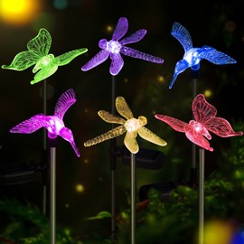 OxyLED Solar Garden Stake Lights 6 Pack Outdoor LED Figurine Lighting Color Changing Waterproof Solar Hummingbird Lights Butterfly Dragonfly for Patio Yard Pathway