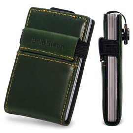 Bold Bison Military Green Card Holder Wallet with RFID Blocking for Mens, Slim Minimalist & Easy-Pull Card Slot Design, Water-Resistant Genuine Leather, Holds 10+ Cards & Cash(Olive)