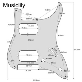 Musiclily Pro 11 Holes ST HH Guitar Pickguard with Round Corner Uncovered Humbucker 2-Pot Layout for Fender Squier Strat Style Electric Guitar, 3Ply White