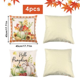 Bekecidi Set of 4 Fall Pillow Covers, 45 x 45cm Fall Decor Pumpkin Cushion Covers Maple Leaf Cushion Covers Cushion Case for Fall Thanksgiving Sofa Bedroom Home Office Decor