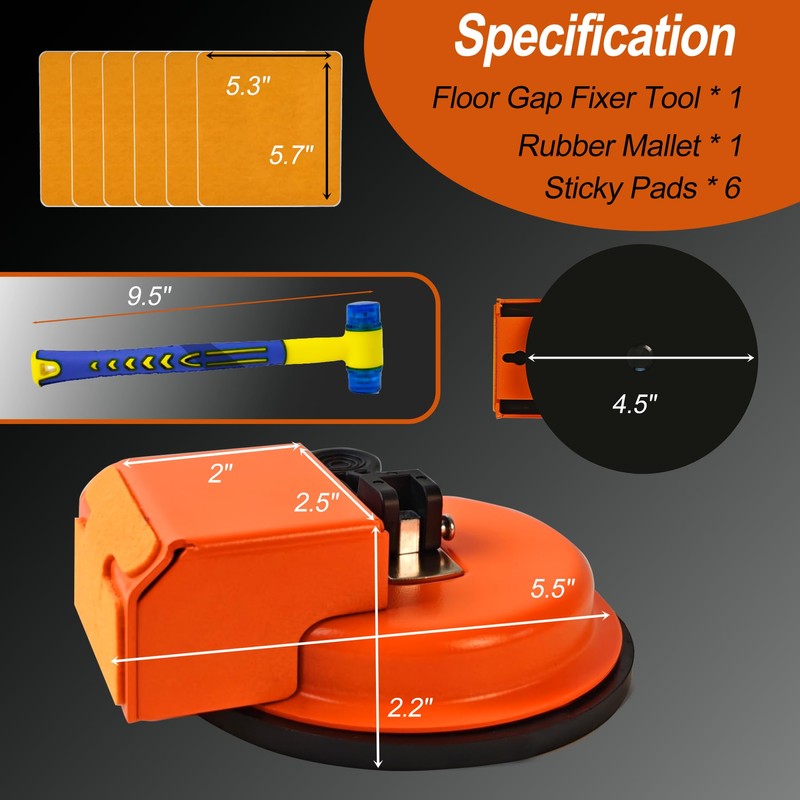 Floor Gap Fixer Tools with Suction Cup, Rubber Mallet Hammer,