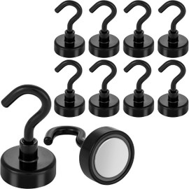 POPPSTAR Pack of 10 magnetic hooks, black, small (holding force 12 kg, length 4 cm, diameter 2 cm), neodymium mini magnetic hooks