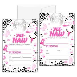 Space Cowgirl Birthday Party Invitation, Pink Disco Cowgirl Themed Fill-In Invites, 20 Invitations With Envelopes (4" X 6"), Kids Nashville Rodeo Party Favors Decorations and Supplies -42