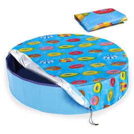 Docuwee Round Dog Pool Cover 63"(160cm), Foldable Kiddie Solar Cover Fit Dog Collapsible Swimming Pool, Pets Kids Bath Tub, Anti-UV Dustproof Safety Pool Covers, Colorful Swimming Ring