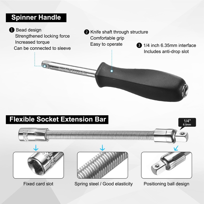 sourcing map 1/4" Drive Spinner Handle Chrome Vanadium Steel Drive