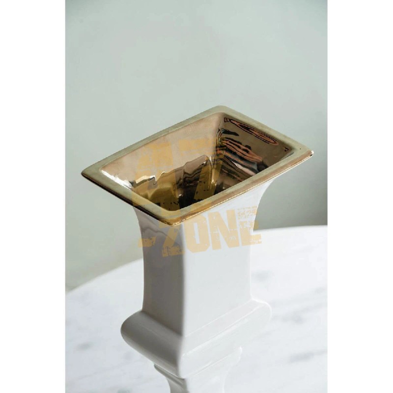 47-Zone Ceramic Elliette Decorative Urn White Gold Indoor Outdoor Tabletop