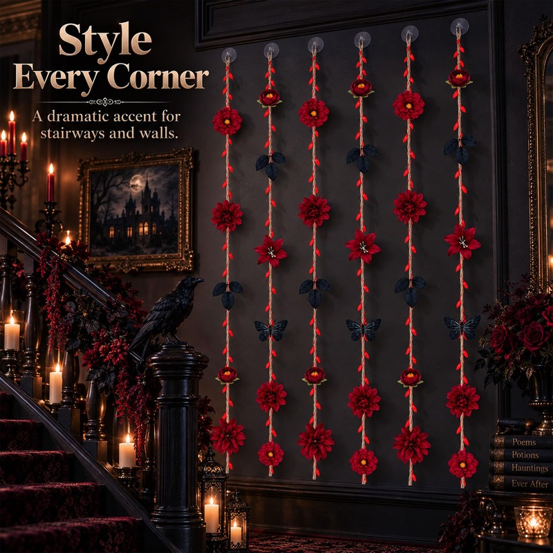 6-Pack 59-in Artificial Flower Garlands, Burgundy Halloween
