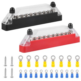 Busbar Distribution Block 12V-48V DC, Pack of 2 150A BusBar Distribution Block with 6 x M8 Terminal Bolts and 2 x M6 Terminal Bolts, 150A BusBar Box for Boat, Truck, Bus