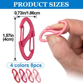 HINZIC 8pcs Anti Theft Zipper Locks, S-Shape Dual Opening Theft Deterrent Clasps, Zipper Clips Replacement for Backpacks Luggage Clothing Traveling Sports- Light Pink & Dark Pink & Red & Dark Red