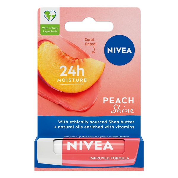 NIVEA Şeftali Dudak Bakım Kremi (4,8 g), 24 Saat Nem,