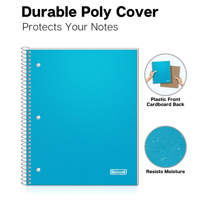 Dunwell Graph Paper Spiral Notebook (Blue) Plastic Cover, 100 Sheets,