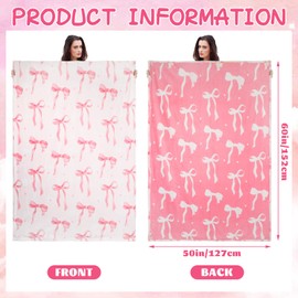 Jansun Bow Blanket Pink Bows Soft Throw Blanket Cute Bow Preppy Stuff Lightweight Aesthetic Plush Preppy Room Decor for Sofa Couch Travel Bed Gift, 50 inches x 60 inches