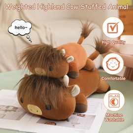 SQEQE Weighted Highland Cow Plush, Weighted Highland Cow Stuffed Animal, Cute Cow Plushies Soft Pillow Toy Gift for Kids Adults 13.8 Inch, 1.6 Lbs
