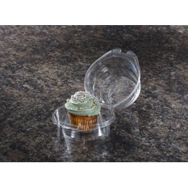 Sabert Clear Hinged Cupcake Container, Single 3" Jumbo Cupcake, Clear Dome Lid, Locking Lid, Recyclable, Durable, 270 Count