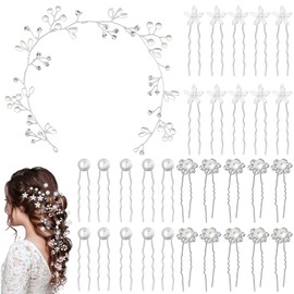 egniFurn 31 Pcs Bridal Hair Accessories Set - Rhinestone Wedding Hair Vine, Pearl Headband, U-Shaped Wedding Hair Pins, Crystal Hair Comb for Brides & Bridesmaids, Wedding Jewelry Set
