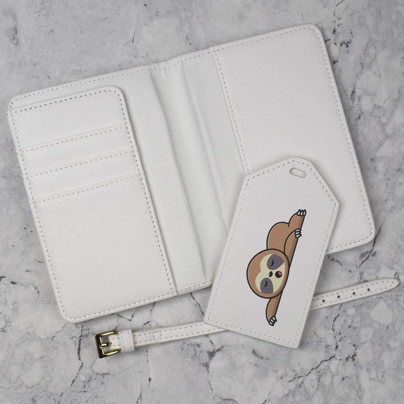 Azeeda 'Sleeping Sloth' Passport Cover & Luggage Tag Travel Set