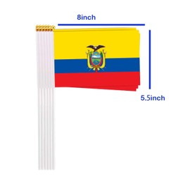 25 Packs Small Ecuador Flags on Handheld Stick，Miniature Ecuadorian Flag for Outside,4x6 Inch Mini Hand Held Banner with Golden Topper,Patriotic Decorations