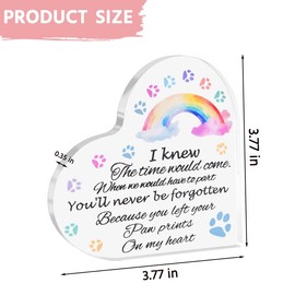 Pet Sympathy Gifts for Women Men Loss of Cat Dog Memorial Acrylic Desk Decor Cat Dog Mom Dad Bereavement Condolence Gifts for Pets Lover Rainbow Bridge Desk Plaques Heart Desk Table Signs
