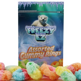Freeze Dried Neon Gummy Rings, Crunchy Gummie Candy 2.2 oz (Pack of 1)