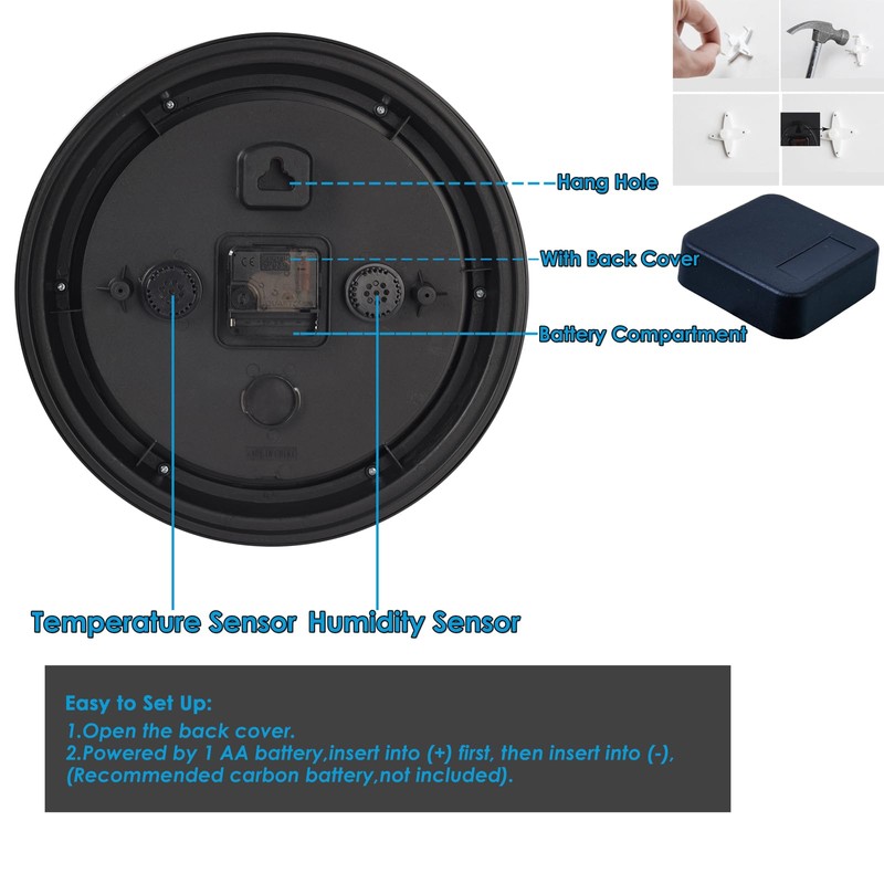 12 Inch Outdoor Clock with Thermometer and Hygrometer Combo, Waterproof