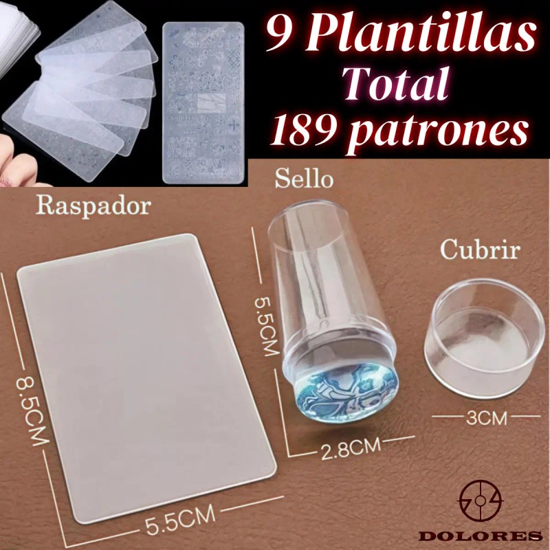 Estampas Sello Uñas: 9 Plantillas+sello+raspador+bolsa Láser