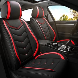 ADERN Car Seat Covers for Ford Mustang 2000-2025, Premium Nappa Leather Car Seat Cover, Stylish Sport Seat Covers， Automobile Seat Cover Sets.(Standard 2 Seats/Black Red)