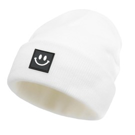 viiotu Smile Men Beanie, Beanie Hats for Women Warm, Mens Beanie Soft Unisex Knit Hat Beanie for Winter (AU, Alpha, One Size, White)