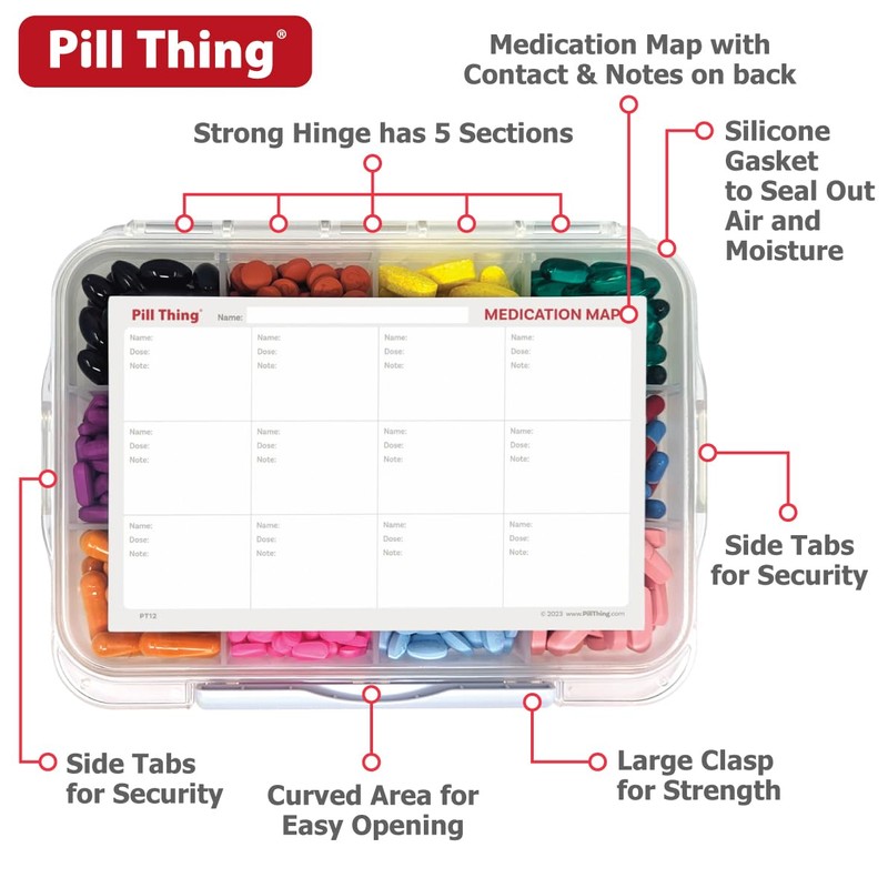 20 Compartment Large Pill Case with Airtight Seal - Silicone