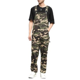 Dcincell Men's Camo Bib Overalls Loose Fit Camouflage Coveralls Fashion Casual Workwear Lightweight Jumpsuit with Pockets, Camo, 34
