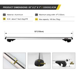 BEJONI 53" Universal Car Roof Rack Cross Bars, Aluminum Crossbars with 165Lbs Capacity, Adjustable Roof Rails with Lock, Fits SUVs & Vans with Raised Side Rails, Cargo Carrier for Luggage, Kayak, Bike