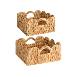 StorageWorks Wicker Storage Baskets, Wicker Basket for Shelves, Scalloped Edge Organizing with Handle, Natural Water Hyacinth Storage Baskets, 2-Packs
