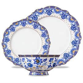 ACMLIFE 12-Piece Bone China Dinnerware Set, Blue and White Vintage Floral Dinnerware Set Service for 4, Lightweight Plates and Bowls Set with Gift Box