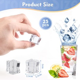 LANSKYLAN Pack of 25 Artificial Acrylic Ice Cubes, Reusable Permanent Ice Cubes, Clear, 30 mm, Plastic Ice Cubes, Reusable Ice Cubes, Plastic Party Ice Cubes for Photography, Props, Decoration