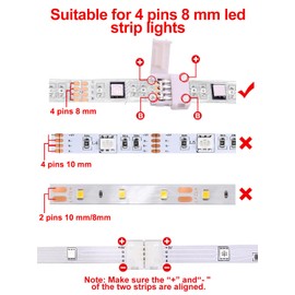 Ledagic L Shape LED Strip Connectors 10-Pack with 20Pcs Clips, Unwired Solderless LED Light Connectors for 8mm Wide 4-Pin Strip Lights