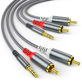 2-Pack RCA to 3.5mm AUX Cable, (6.6 Feet) 3.5 mm 1/8 to RCA 2-Male Headphone Jack Adapter Splitter Premium Stereo Audio Cord for Connects a Smartphone, Tablet, HDTV,or MP3 Player to a Speaker (Grey)