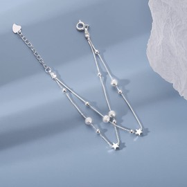 IUDWCG 2 in 1 Women's Bracelet Elegant Beads Silver and Stars Double Layered Bracelet with Sterling Silver Bracelet Bracelet Jewellery Adjustable Fashion Jewellery Bracelets Love Bracelets, Sterling